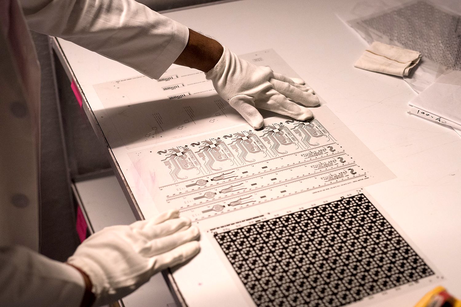 Phototool film aligned on the light table, Sara Circuits plant, Barwala