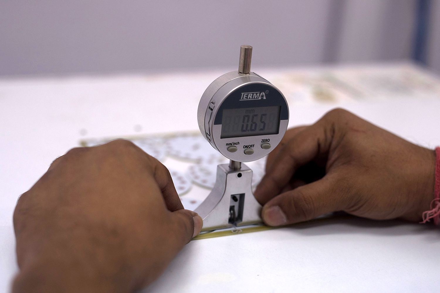 Thickness checked with a digital gauge, Sara Circuits plant, Barwala