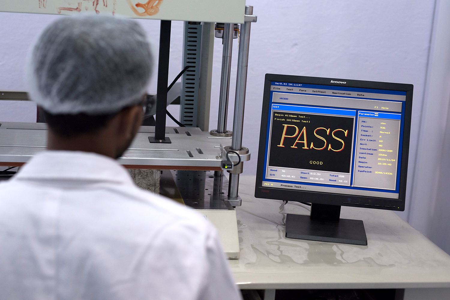 Electrical test showing a pass result, Sara Circuits plant, Barwala